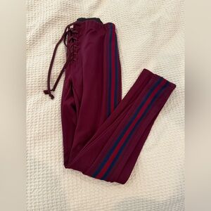 Yeezy Burgundy Leggings with Blue Stripes